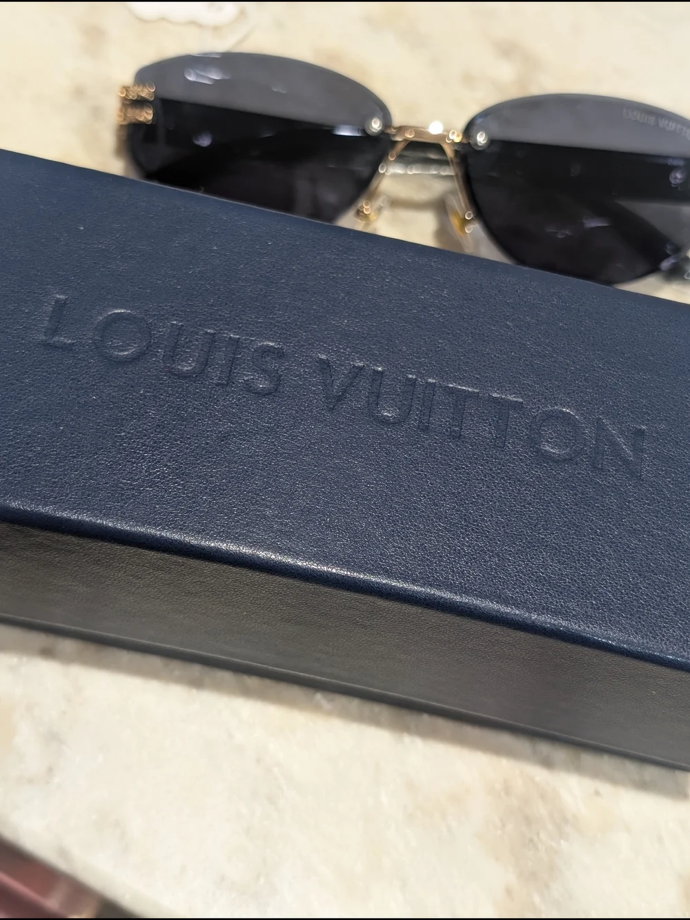 Luxury Inspired Black Rimless Sunglasses with Gold Accents